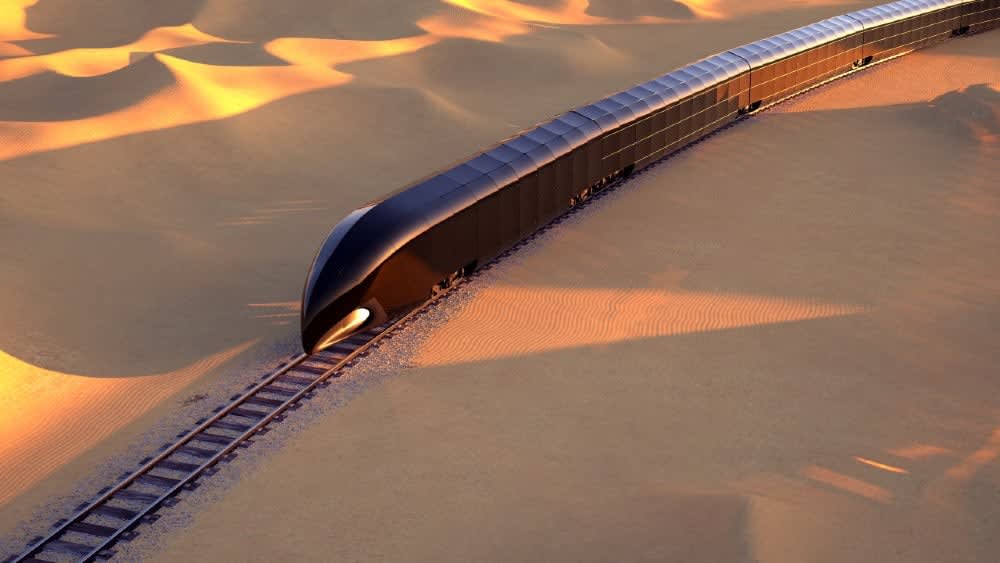 This High-Tech, All-Glass Smart Train Has Drop-Down Terraces That Fold Out Onto the Tracks