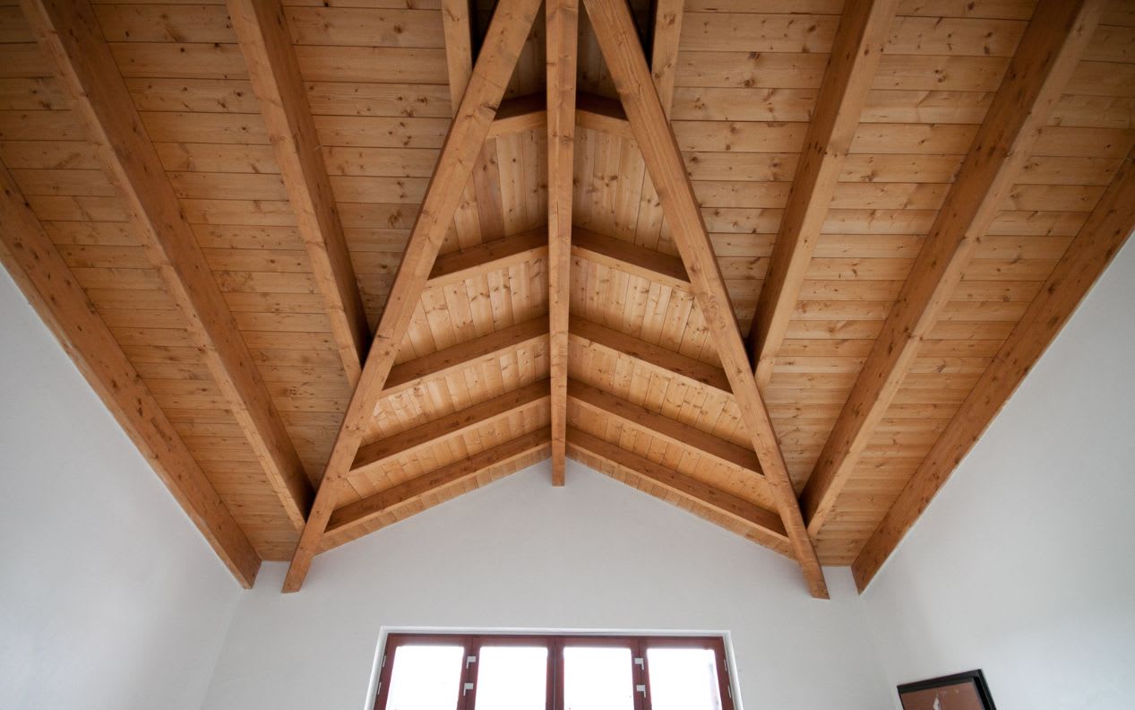 exposed wood beams in the living room