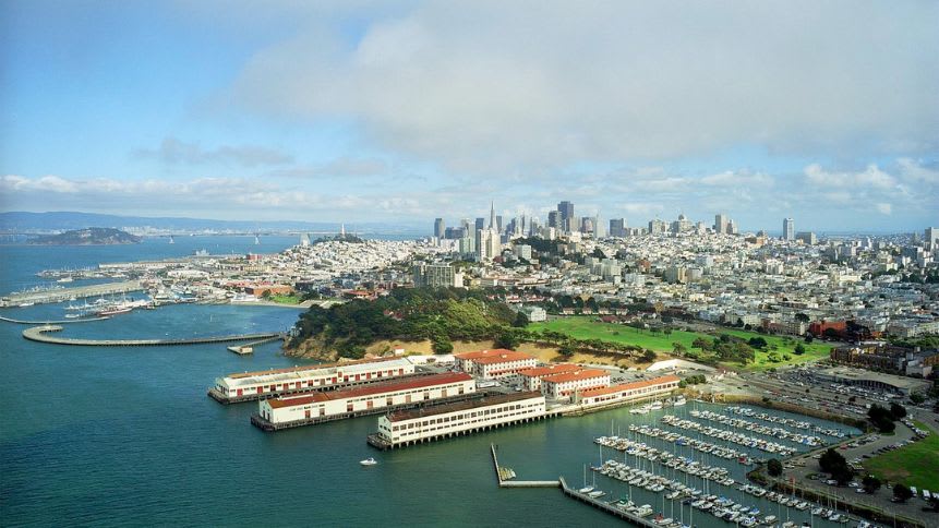 A Glimpse of Fort Mason Center: A Gem of the Marina District, San Francisco - Nestled amidst the serene waters and vibrant greenery, offering a picturesque blend of urban and natural beauty.