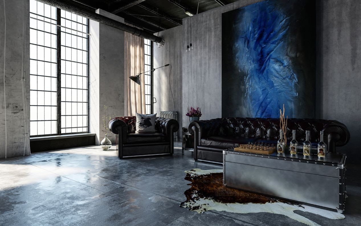 Modern Polished Concrete Living Room Interior