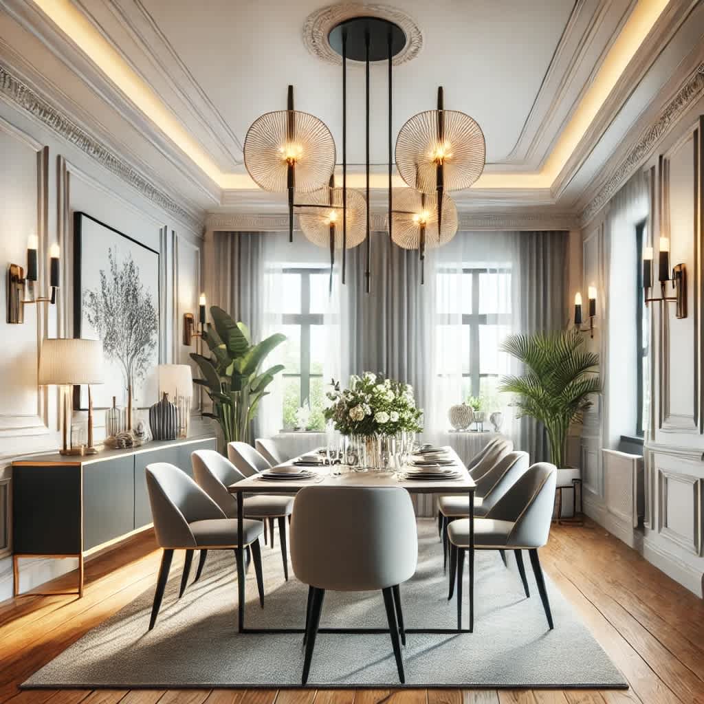 Modern pendant lighting fixture in living room