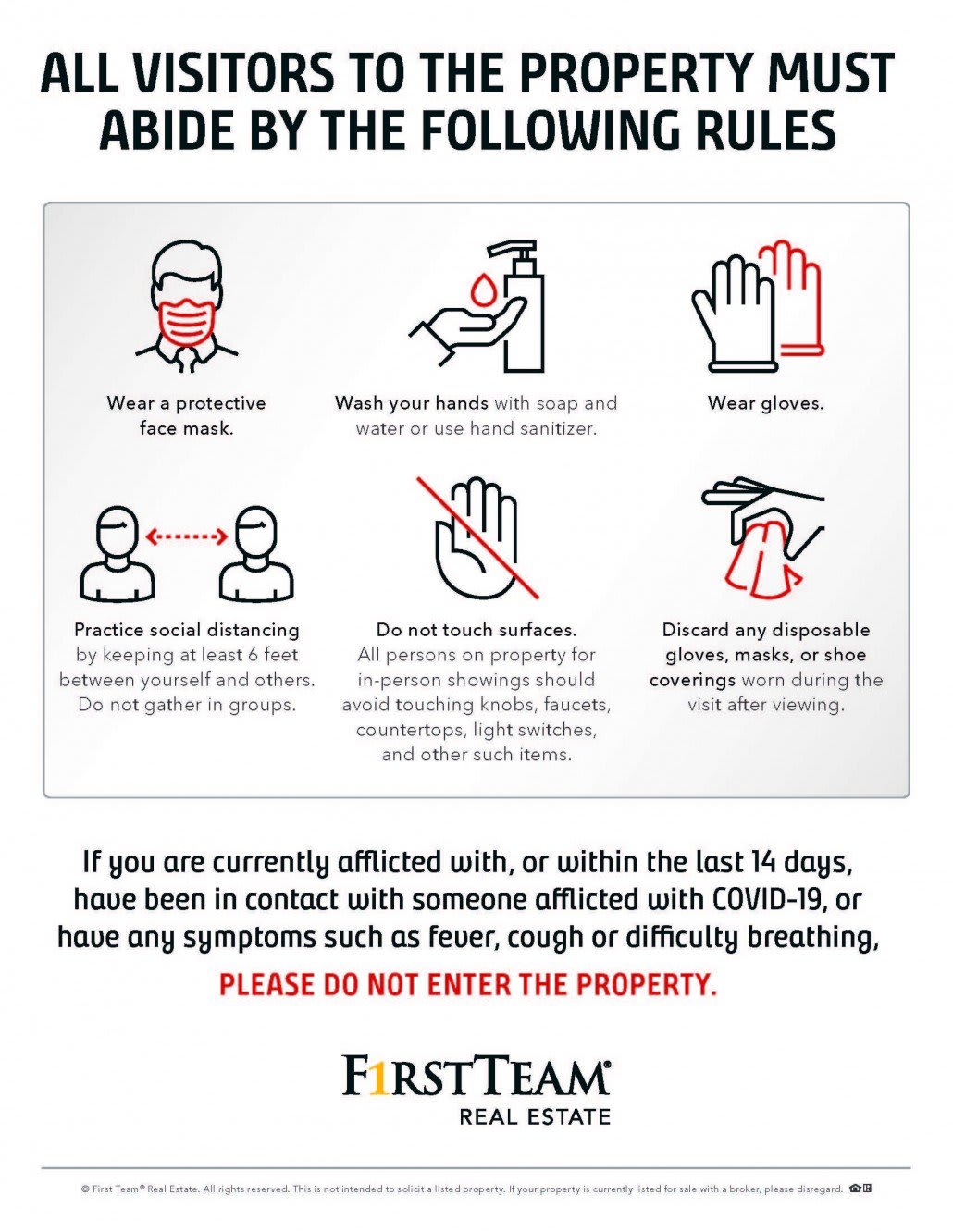 Flyer of safety precautions amid COVID-19 that home sellers are legally obligated to visibly post.