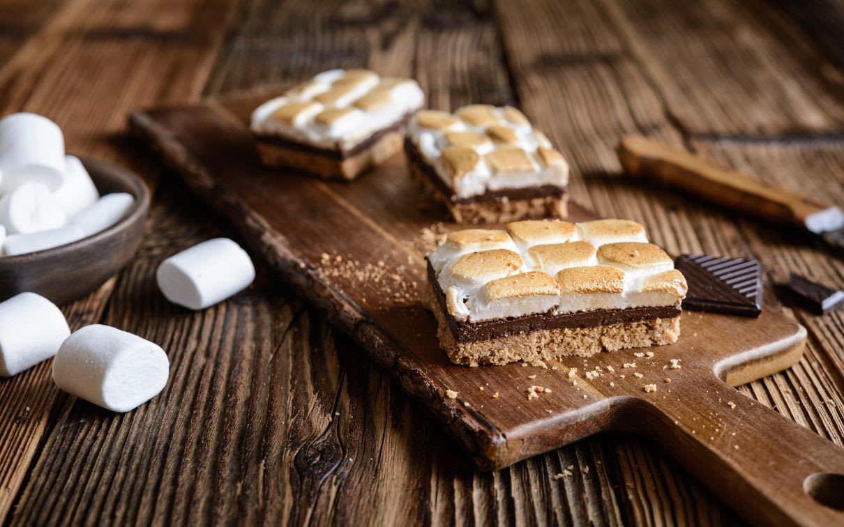 S’mores bars with marshmallows and chocolate