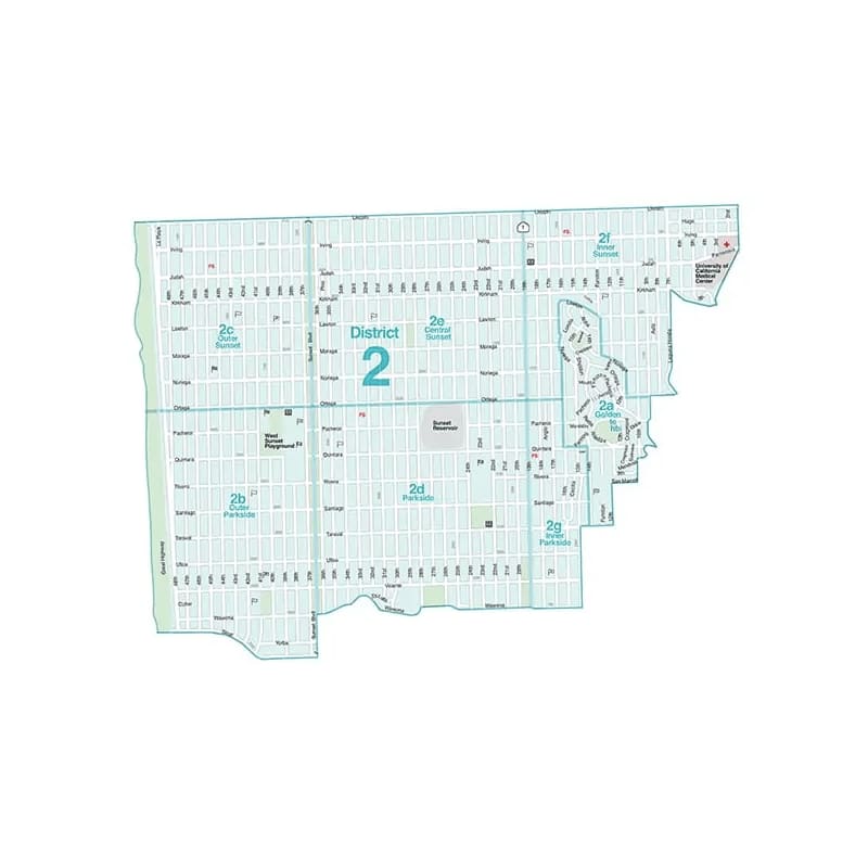 A comprehensive map of District Two in San Francisco, California. The map provides a detailed overview of this vibrant neighborhood, showcasing its boundaries and prominent streets.