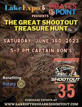 Flyer for the Great Shootout Treasure Hunt, June 3, 2023, at Captain Ron's.