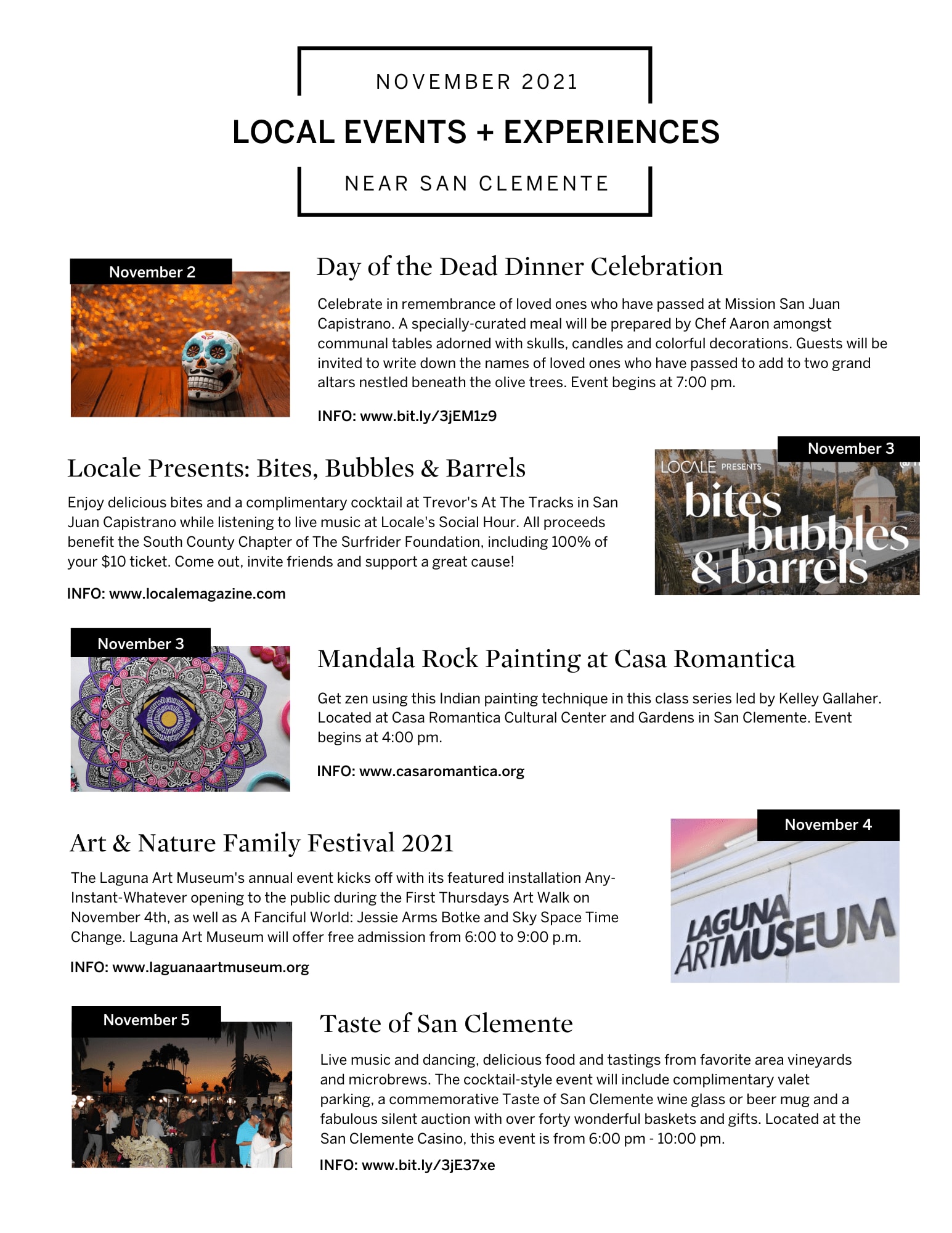 November 2021 Local Calendar of Events