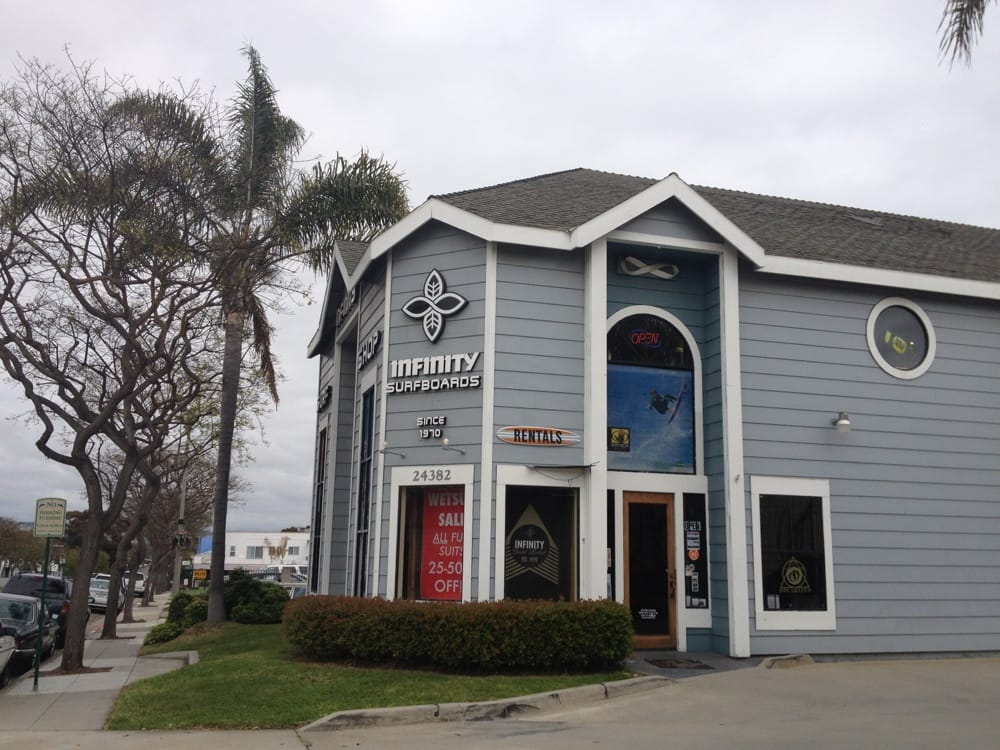 Infinity Surfboards storefront and custom boards, Dana Point