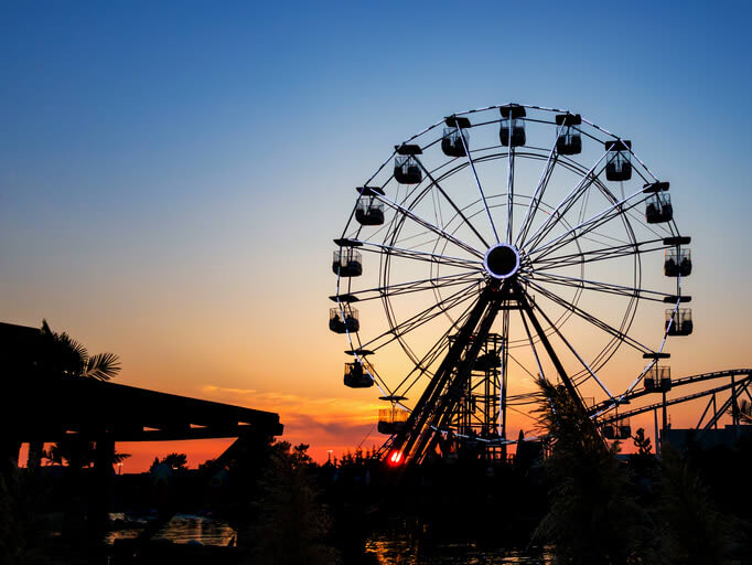 ferris wheel at Alameda County Fair, silhouetted in the sky