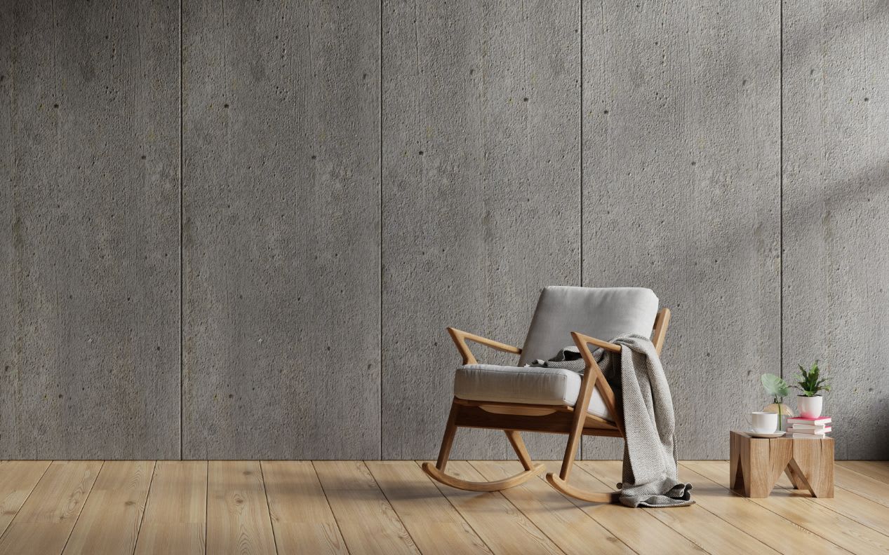 Living room with concrete wall
