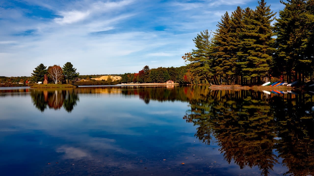 small lake with island in Greenwich Point Park, by Old Greenwich Yacht Club