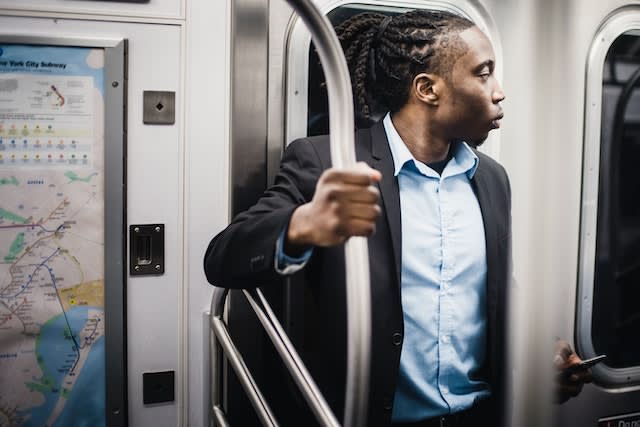 A man in the subway train