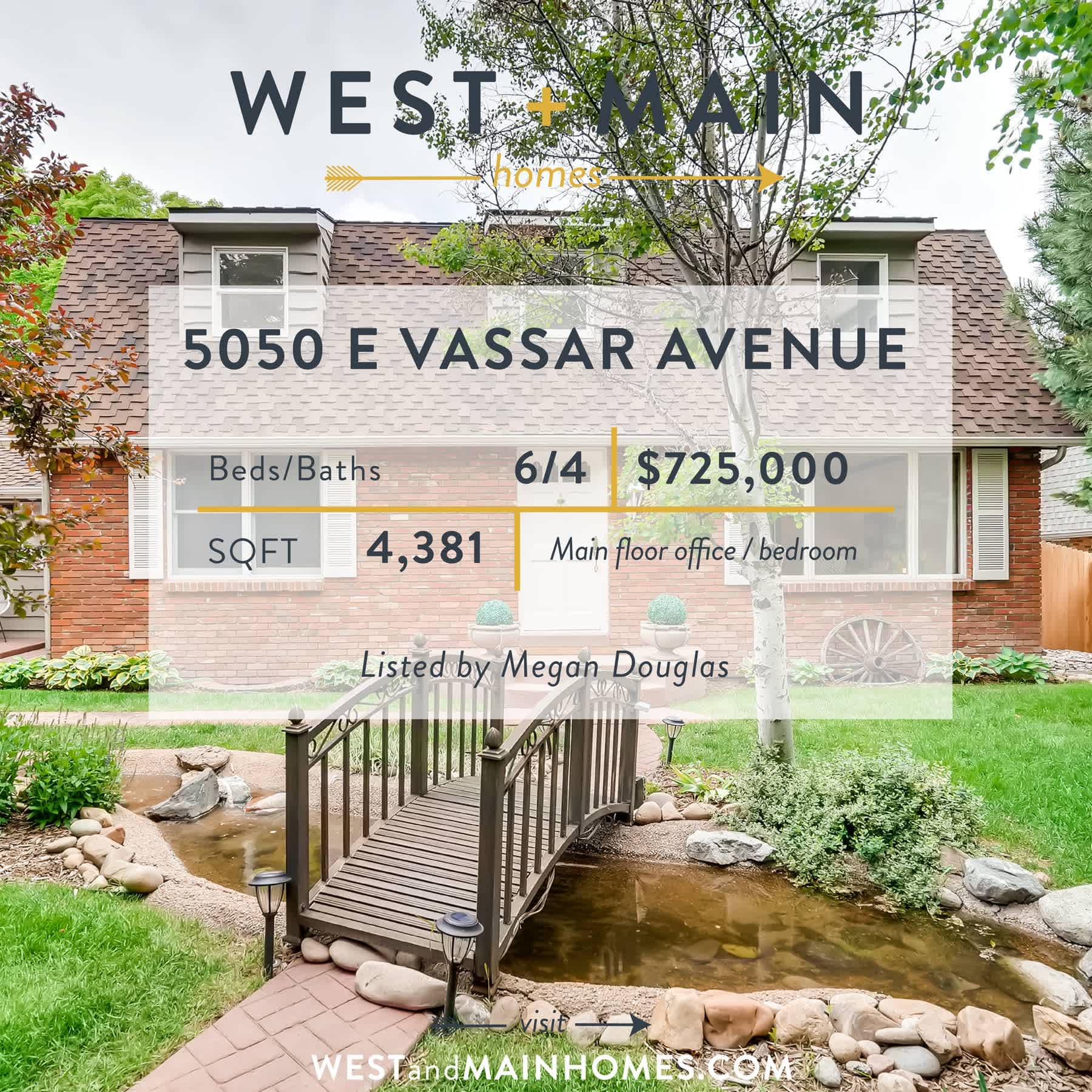 Listing graphic for 5050 E Vassar Avenue: 6 beds, 4 baths, 4,381 square feet, listed at $725,000.