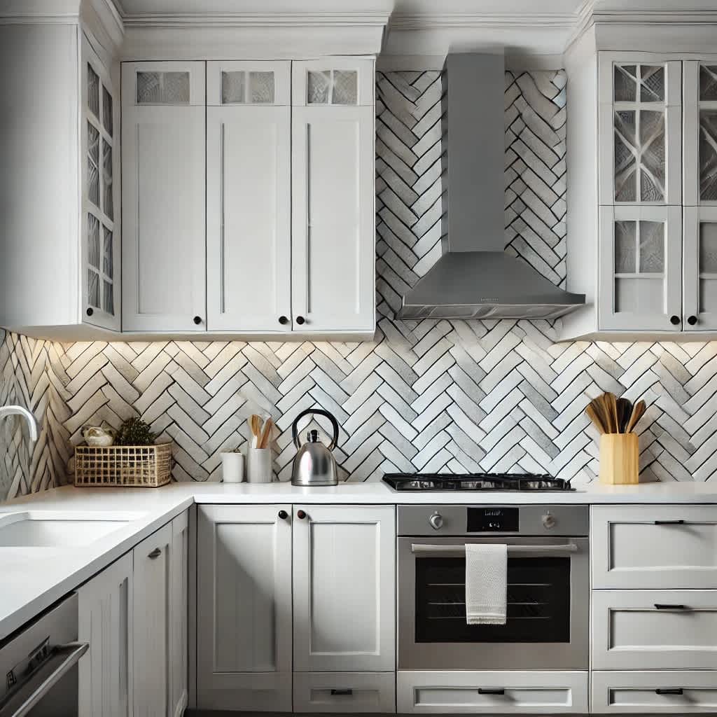 Modern kitchen backsplash with geometric tiles