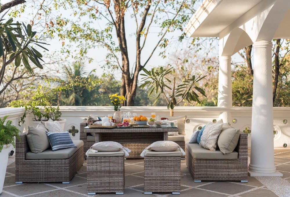 Outdoor Living Room With Fruits Served