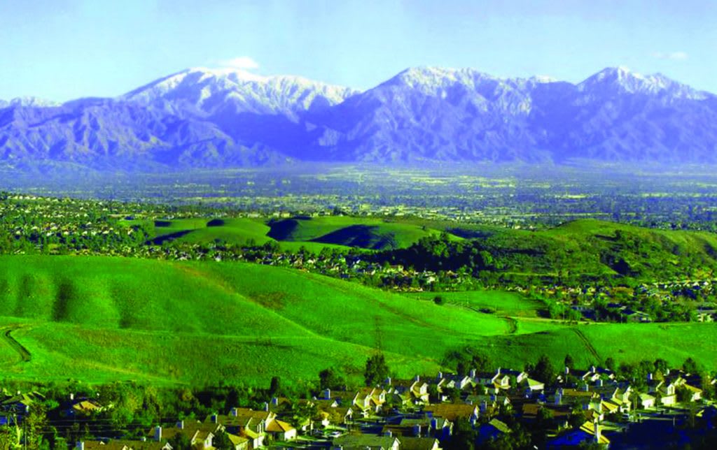 Chino Hills CA with backdrop of mountains