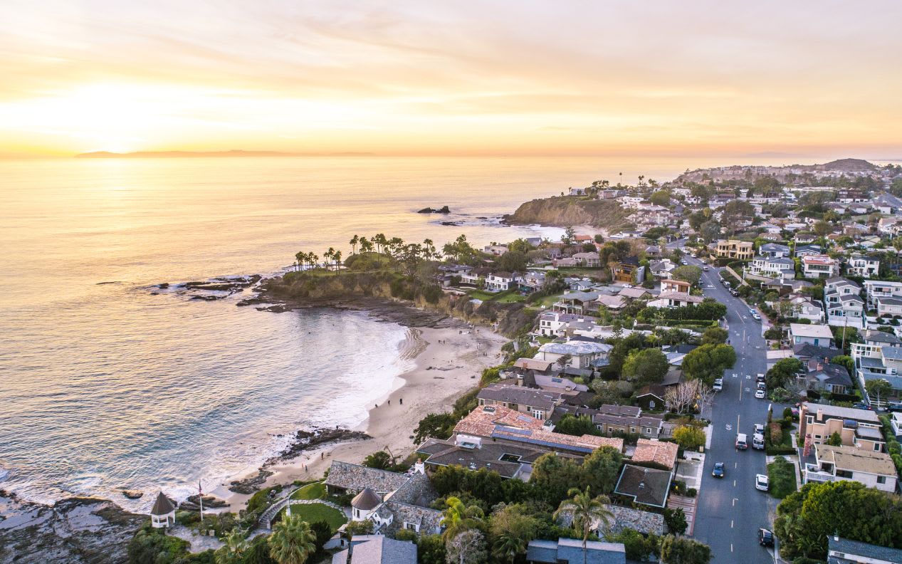 A view of Shaw's Cove and Crescent Bay in Laguna Beach, Southern California. Laguna Beach is a beach community that is a popular tourism destination and is located in Orange County