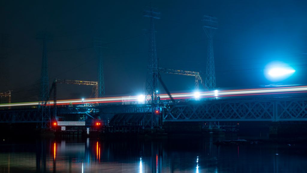 Cos Cob Railroad Bridge over the Mianus River at night