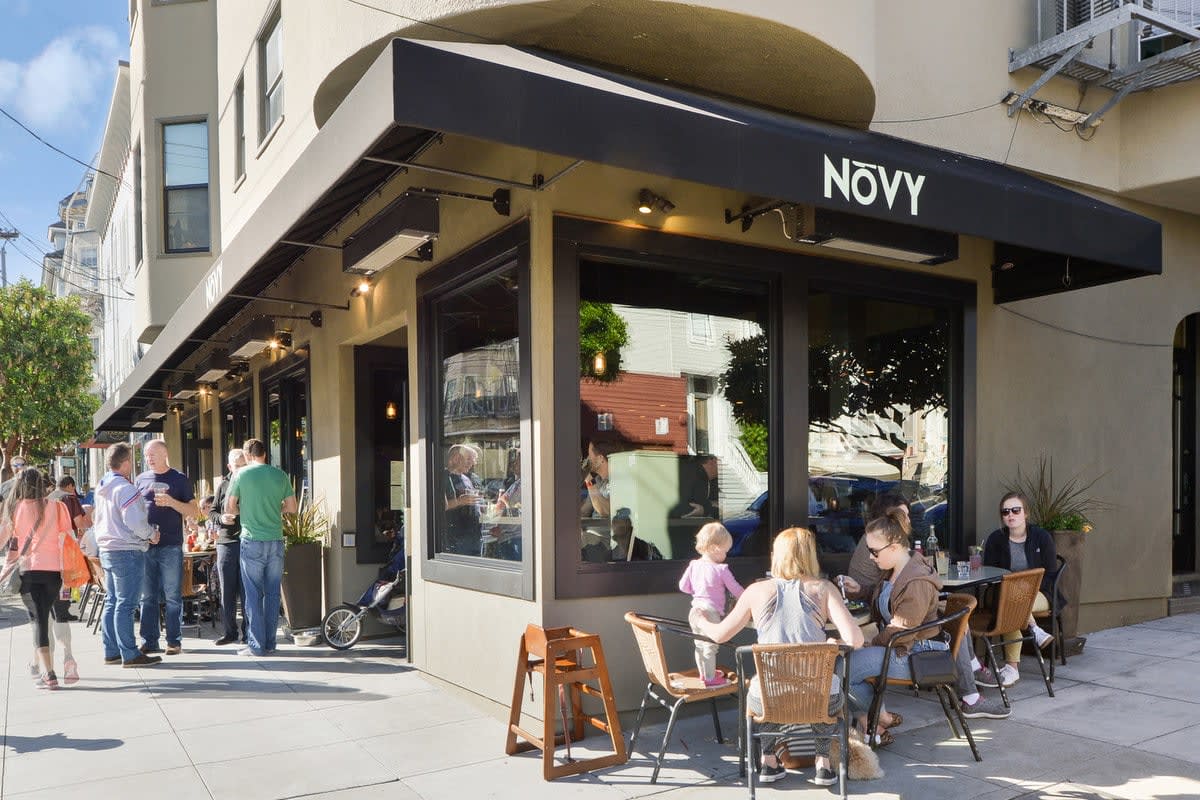 NOVY is a popular restaurant off the 24th Street corridor in Noe Valley, shown here with outdoor seating.