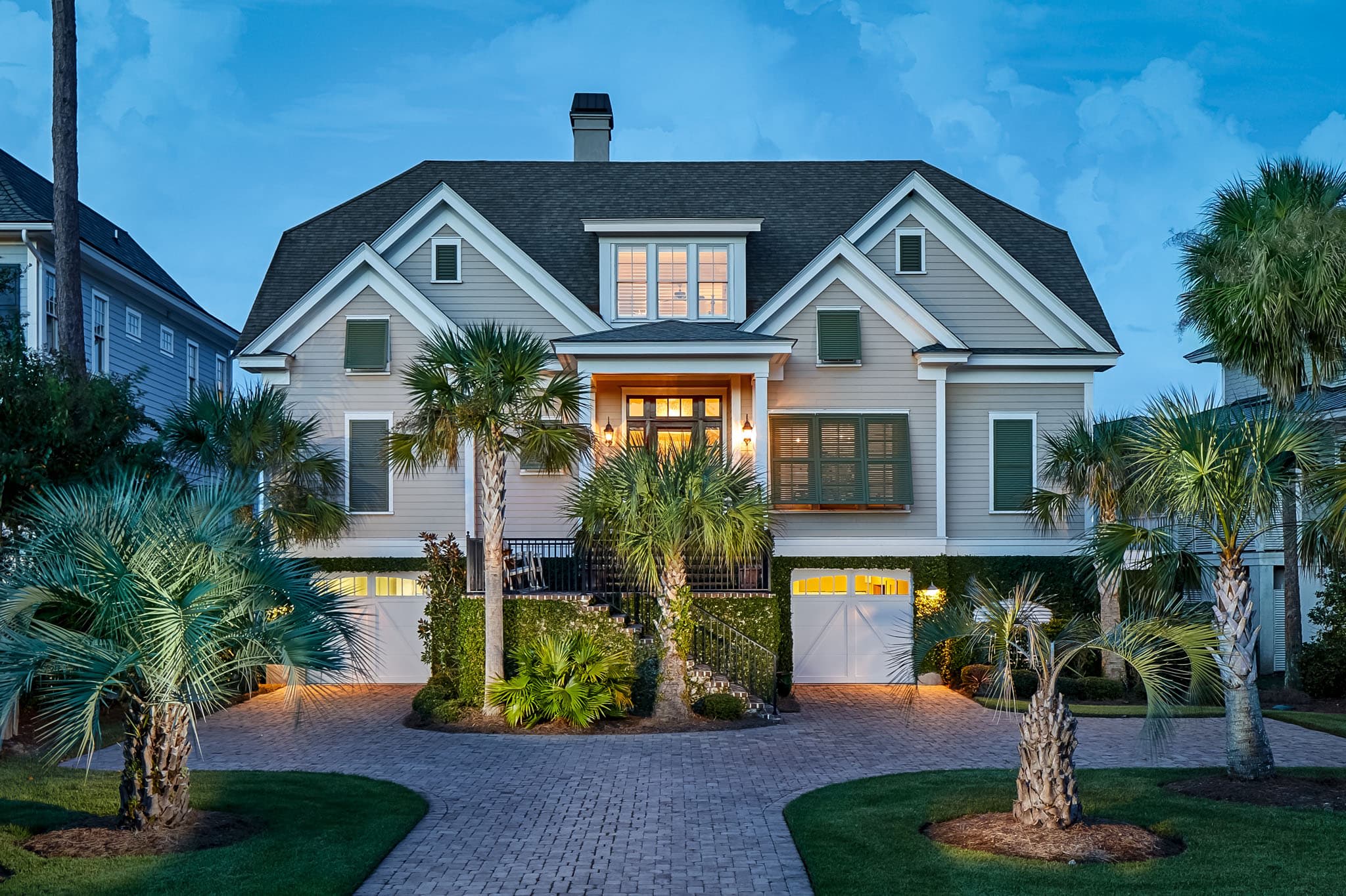 Front of lit home during Dusk