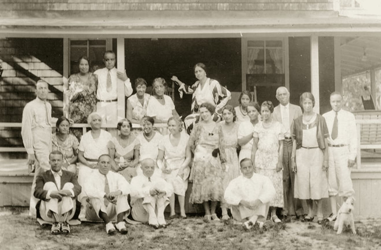 The Shearer family gathered on the cottage porch in 1931