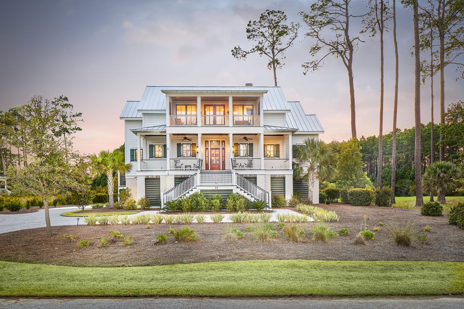 front view of home at dusk