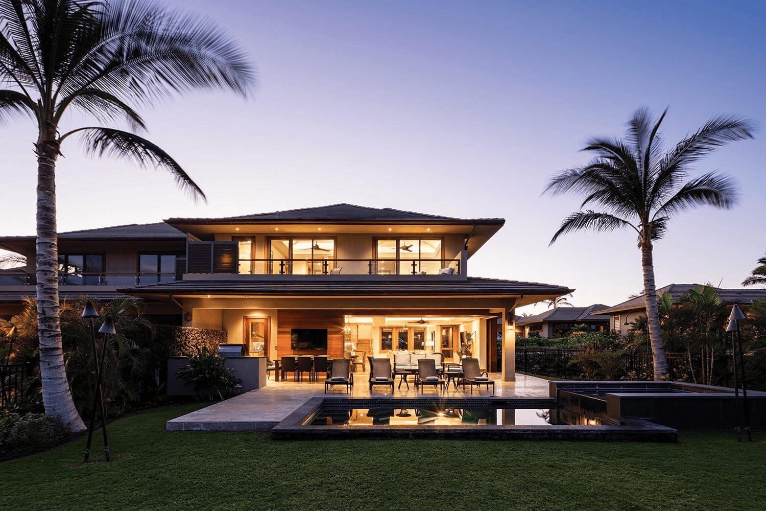 Tropical luxury home at sunset