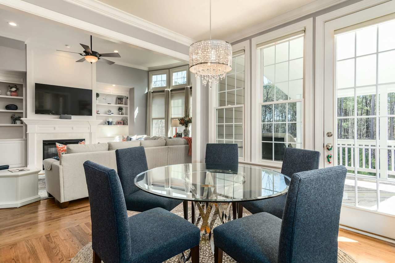 staged home with chandelier