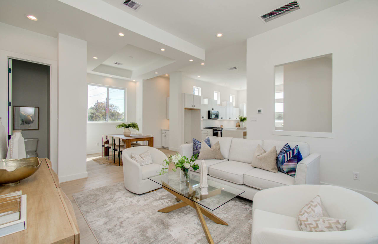 model living room with a white couch