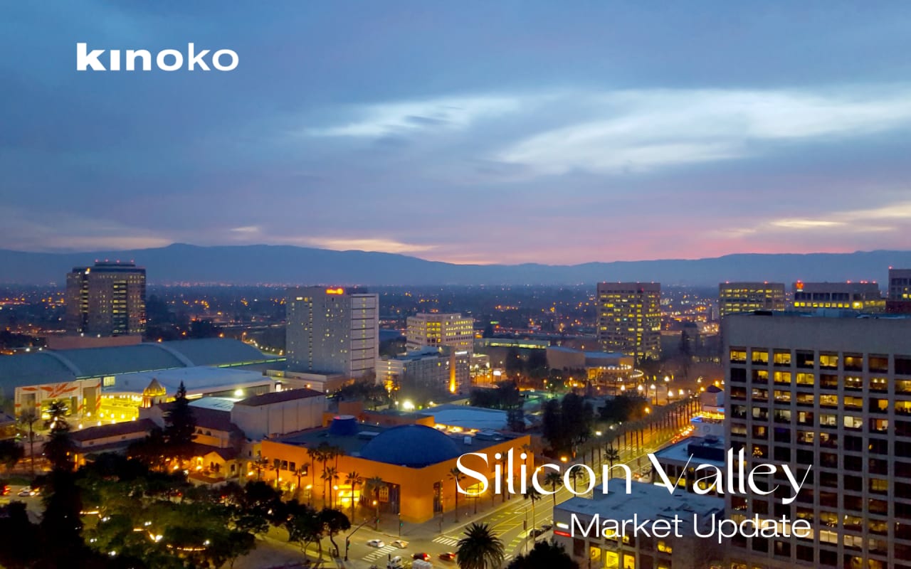 San Jose, Silicon Valley, view of downtown, the Tech Museum, McEnery Convention Center, Silicon Valley, and the Santa Cruz Mountains at sunset.