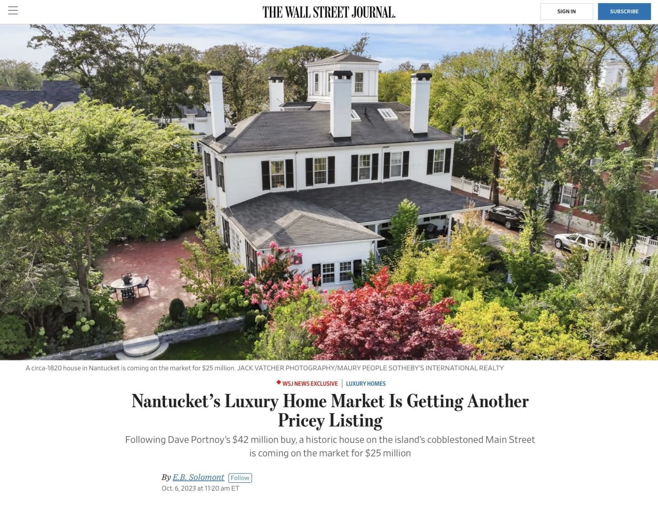 Bernadette Meyer's Newest Listing Featured in The WSJ