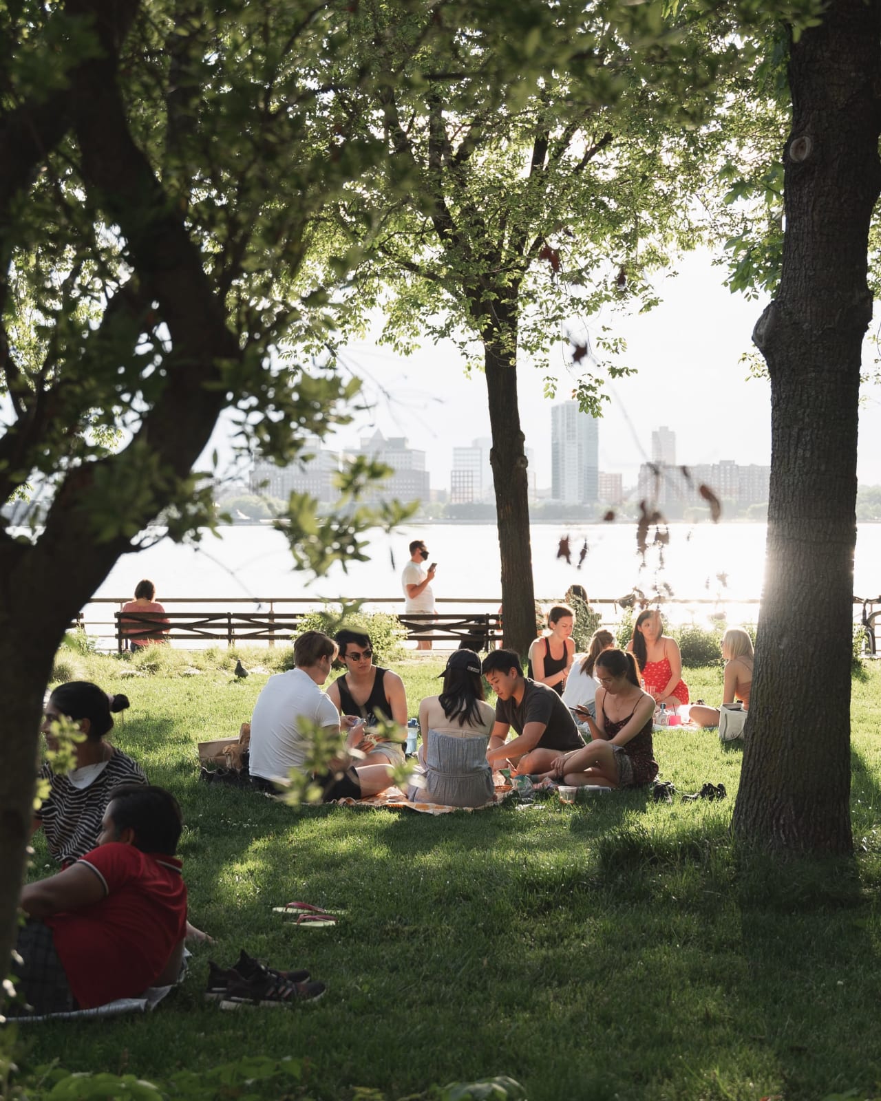 Different groups of people enjoying their time at a park.