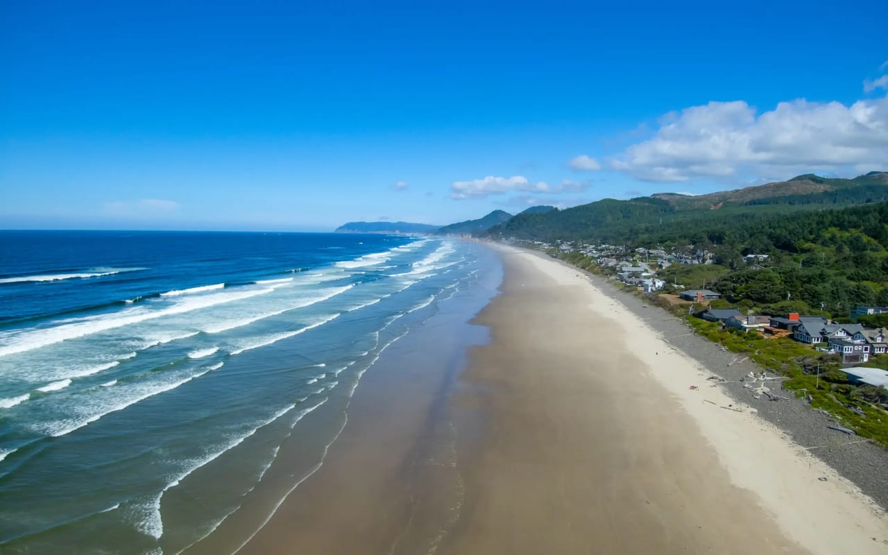 Aerial view of Arch Cape homes looking north