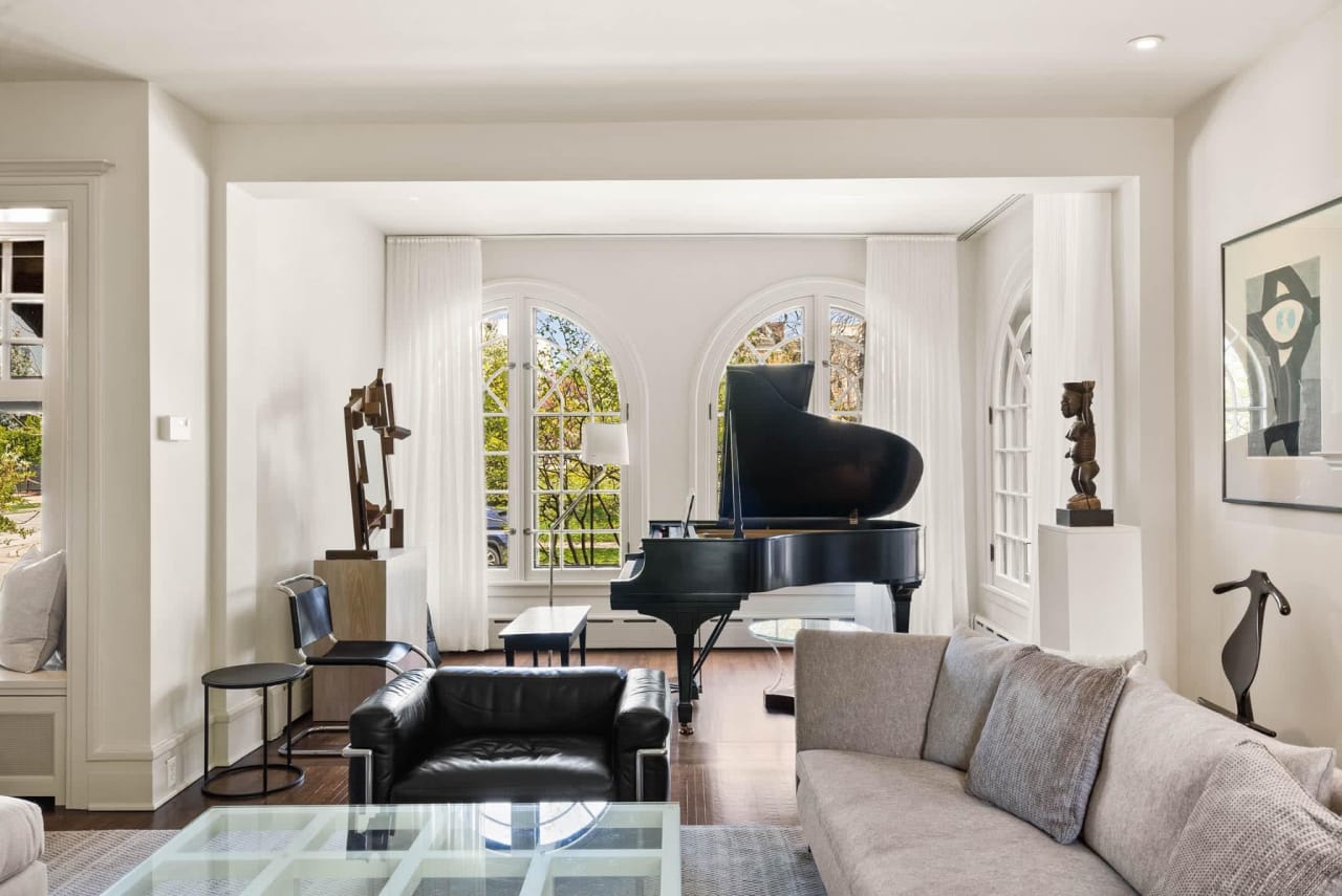 Luxurious Living Room with Designer Furniture and Grand Piano on Milwaukee's Upper East Side