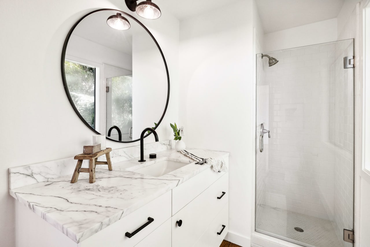 House Update: Bathroom Vanity with Marble Contact Paper — THE