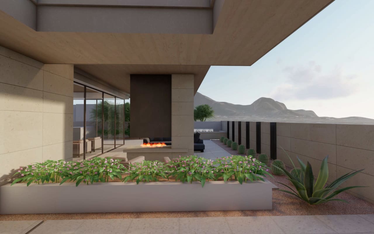 Rendering of courtyard in new modern home