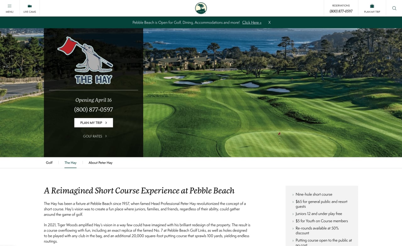 Pebble Beach Resort Unveils "The Hay" New Tiger Woods Designed Golf