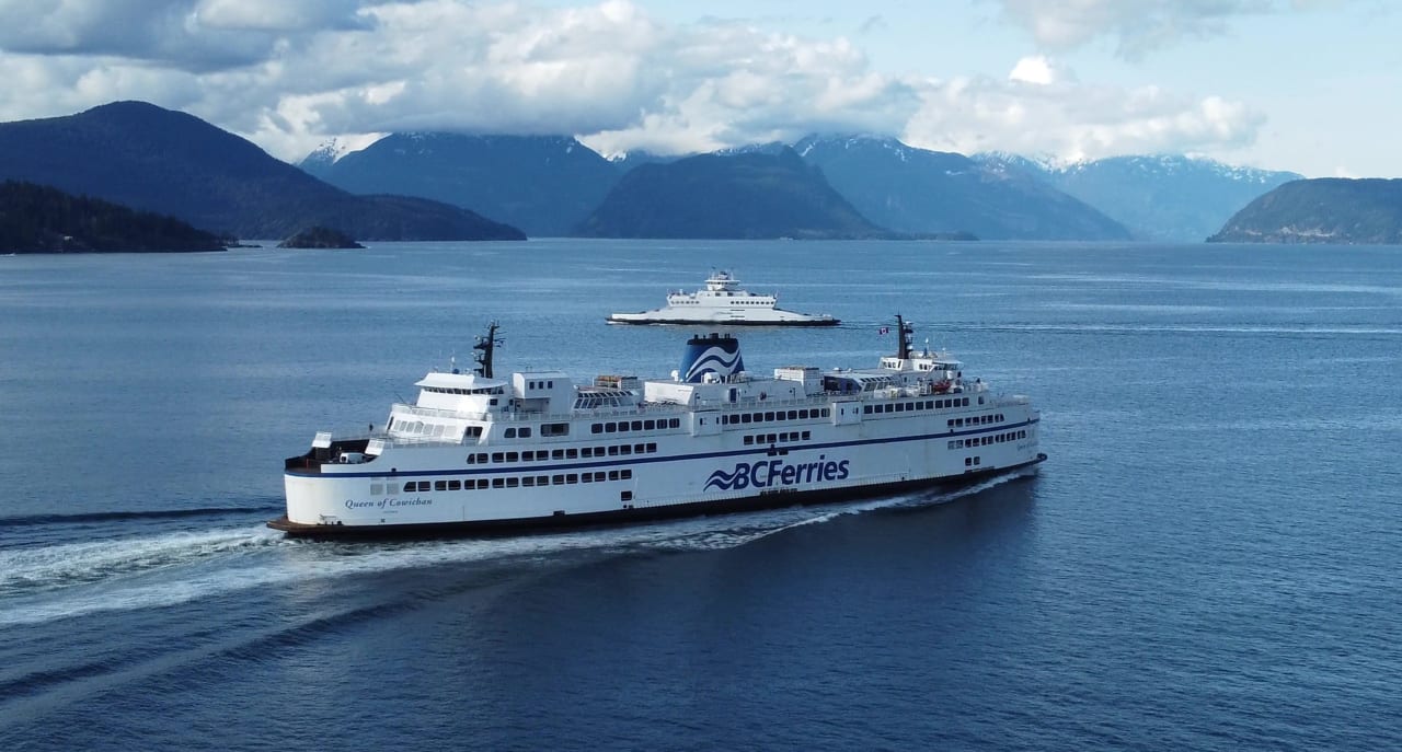 One of the BC ferries traveling close to Victoria BC