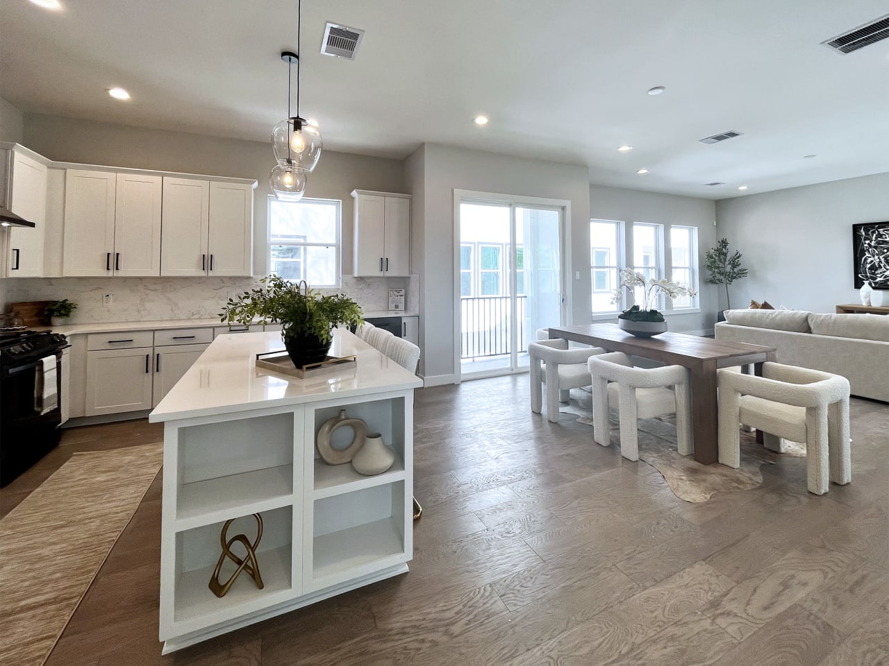 kitchen island with built in storage in a new townhome by Oracle City Homes