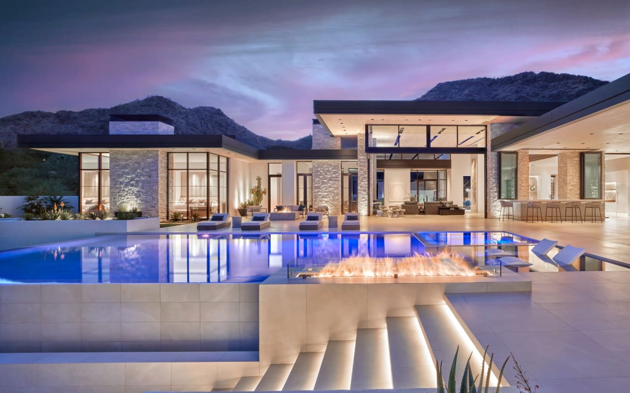 Luxury modern estate with indoor outdoor living and floating pool