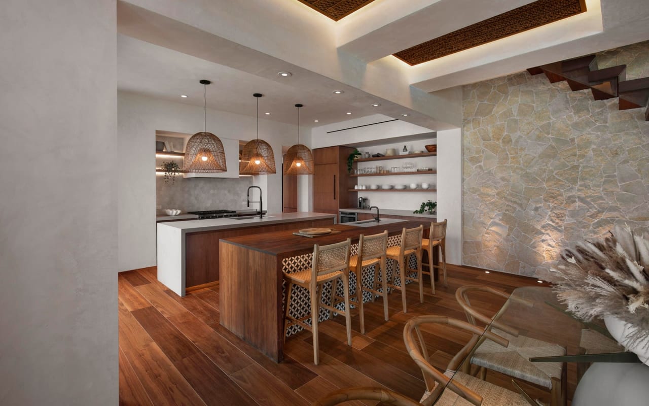 Rustic kitchen with a wooden table and chairs