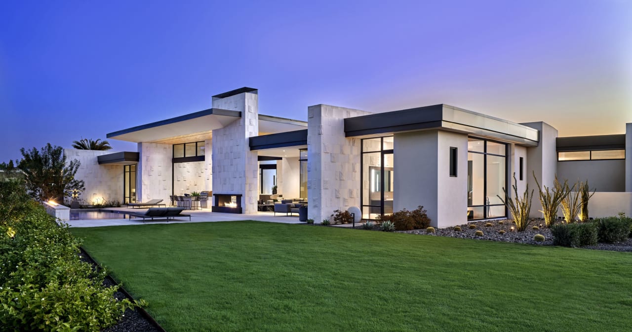 Modern home with limestone walls and indoor outdoor living