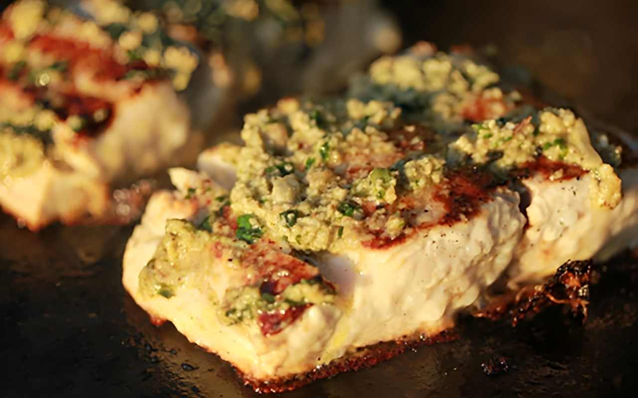 Grilled MahiMahi, Walnut, Cilantro, Basil Pesto Blog