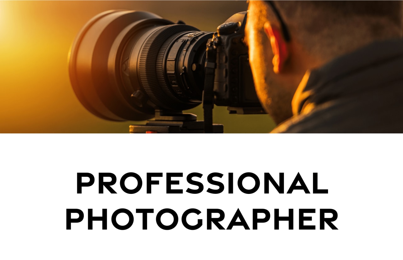 A photographer with a camera, indicating services for professional photography. 