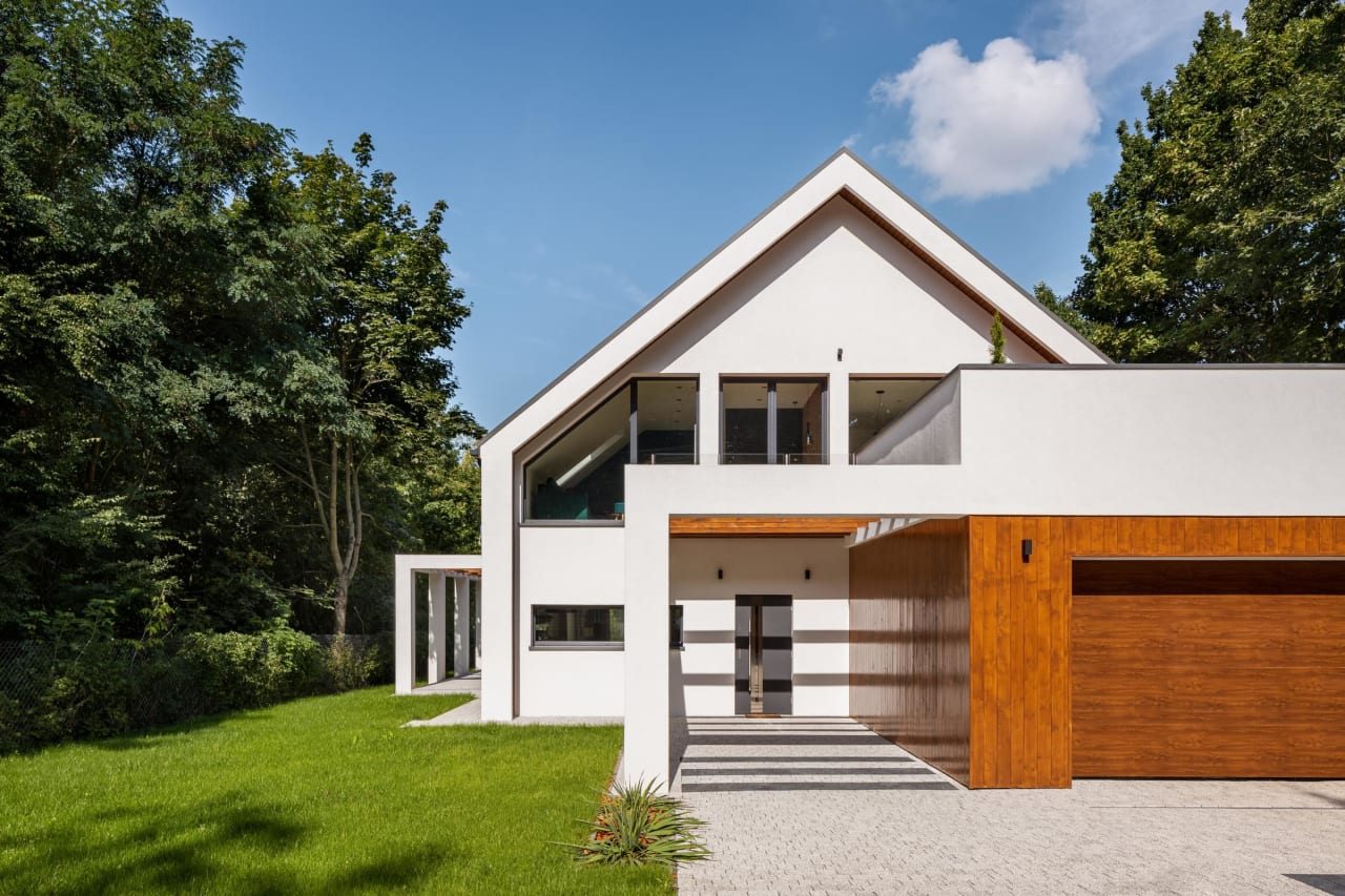 modern home with a wooden garage 