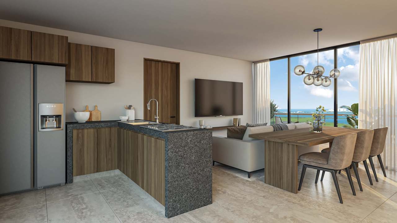 NEW Luxury Project Condo for Sale in Cancun with Lagoon and Ocean View / Living Room