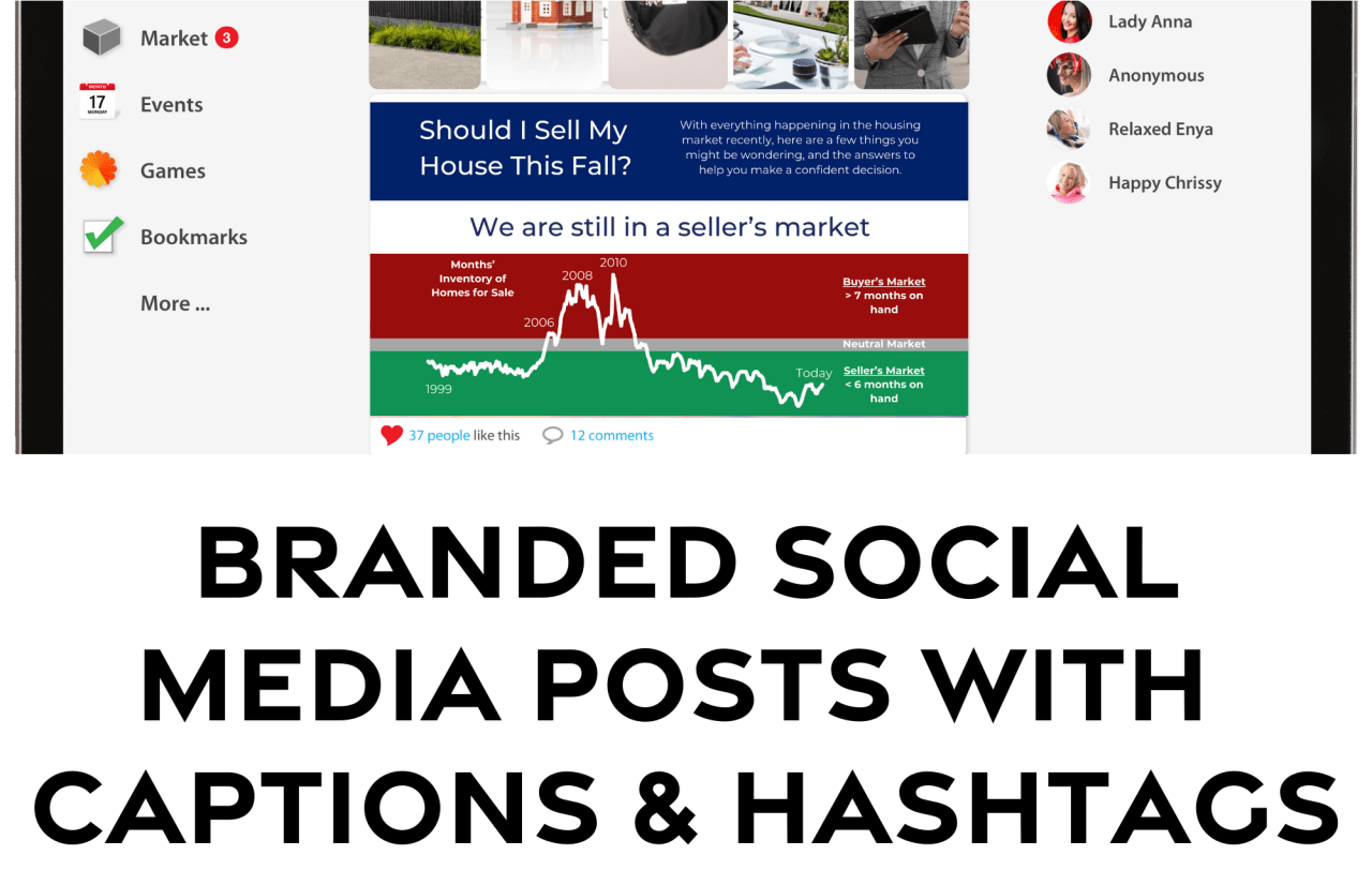 A social media feed with customized posts, highlighting a service for creating branded social media content. 