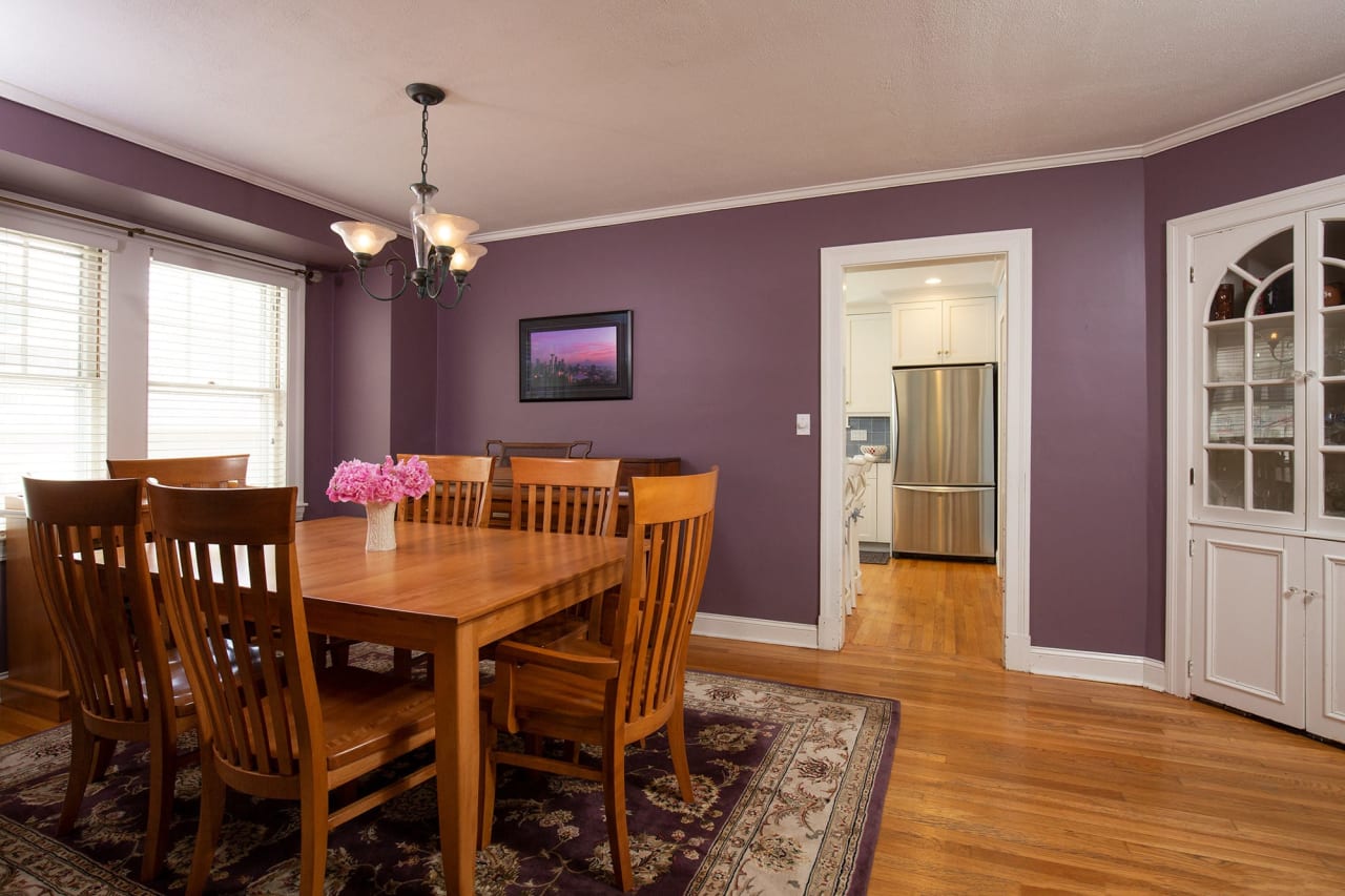 pre-staged living room with purple walls