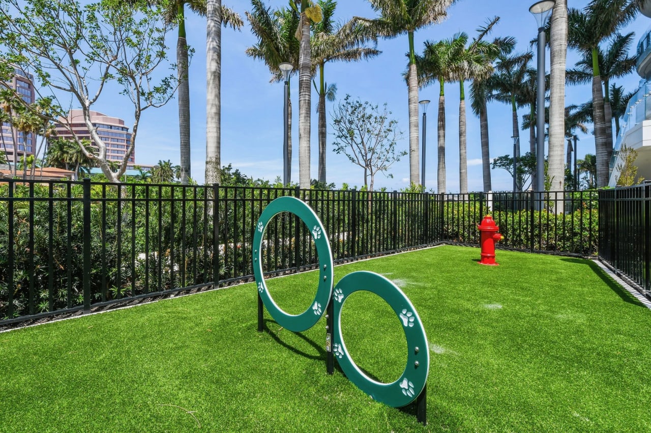 The Bristol is pet-friendly and has a private dog park with turf and hydrant.