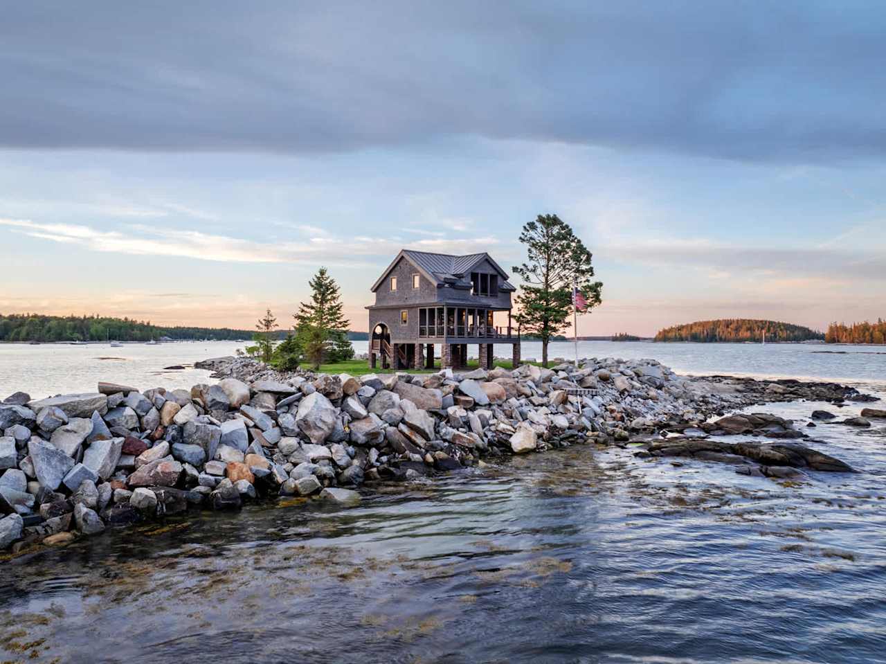 This home on stilts is for sale on a tiny Maine island