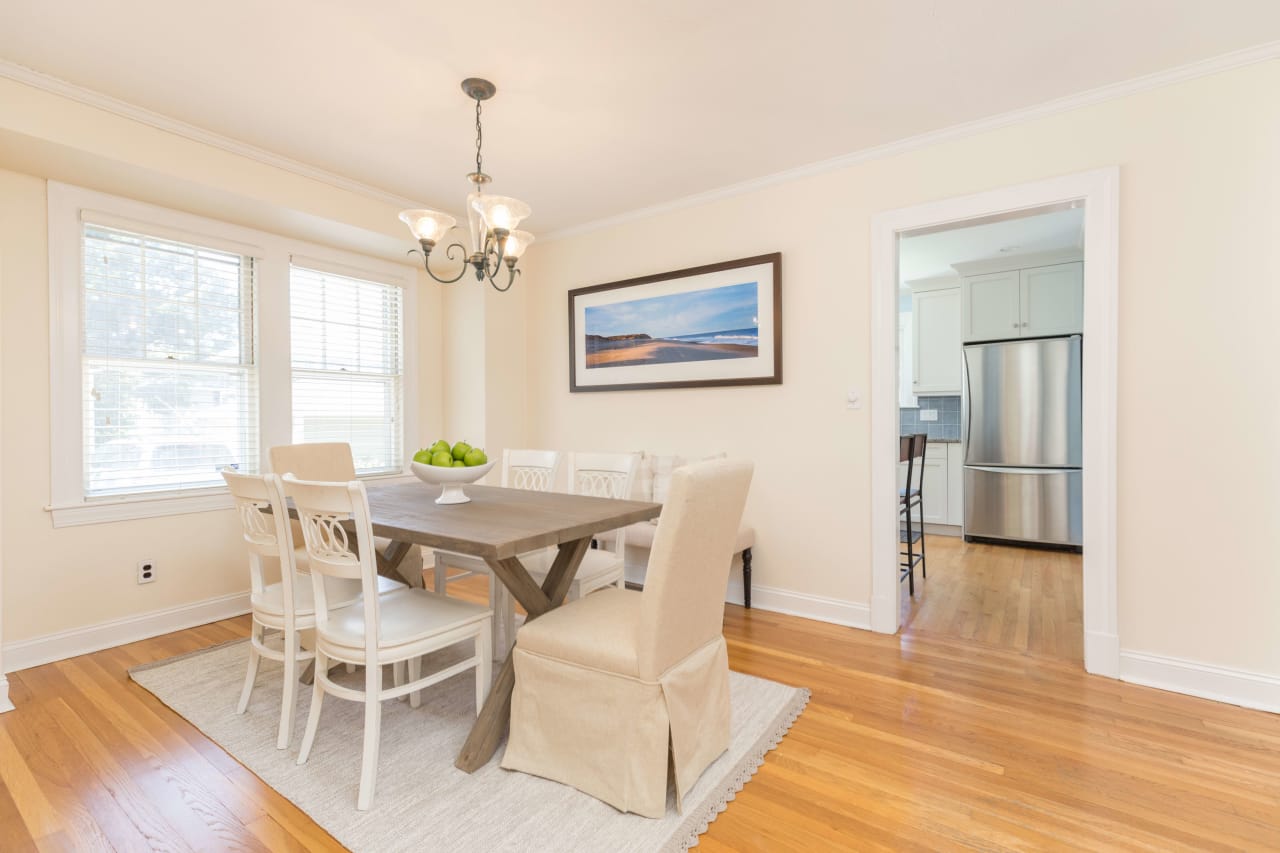 modern staged dinning room with table 